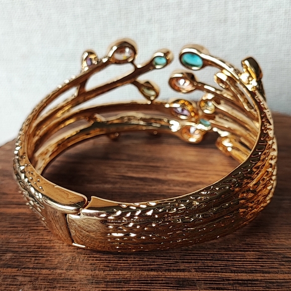 Gold Tone NEW Clamper Bracelet Multi Gemstone Open Back Topaz Citrine Purple - Picture 9 of 12
